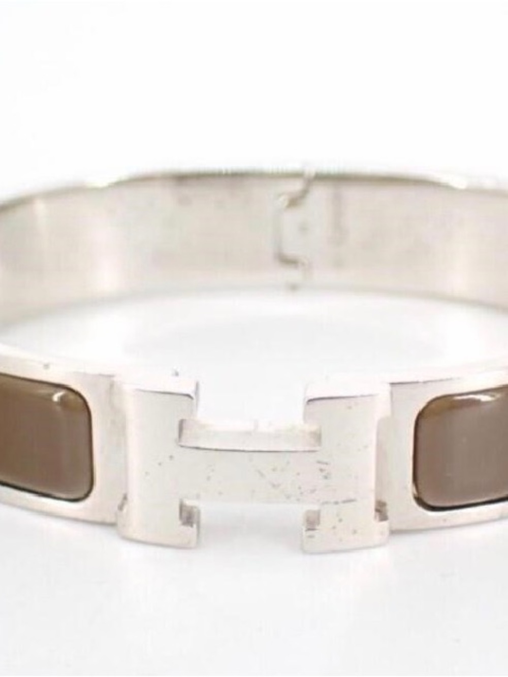 Hermes Silver-Tone H Bracelet with Taupe Inlay